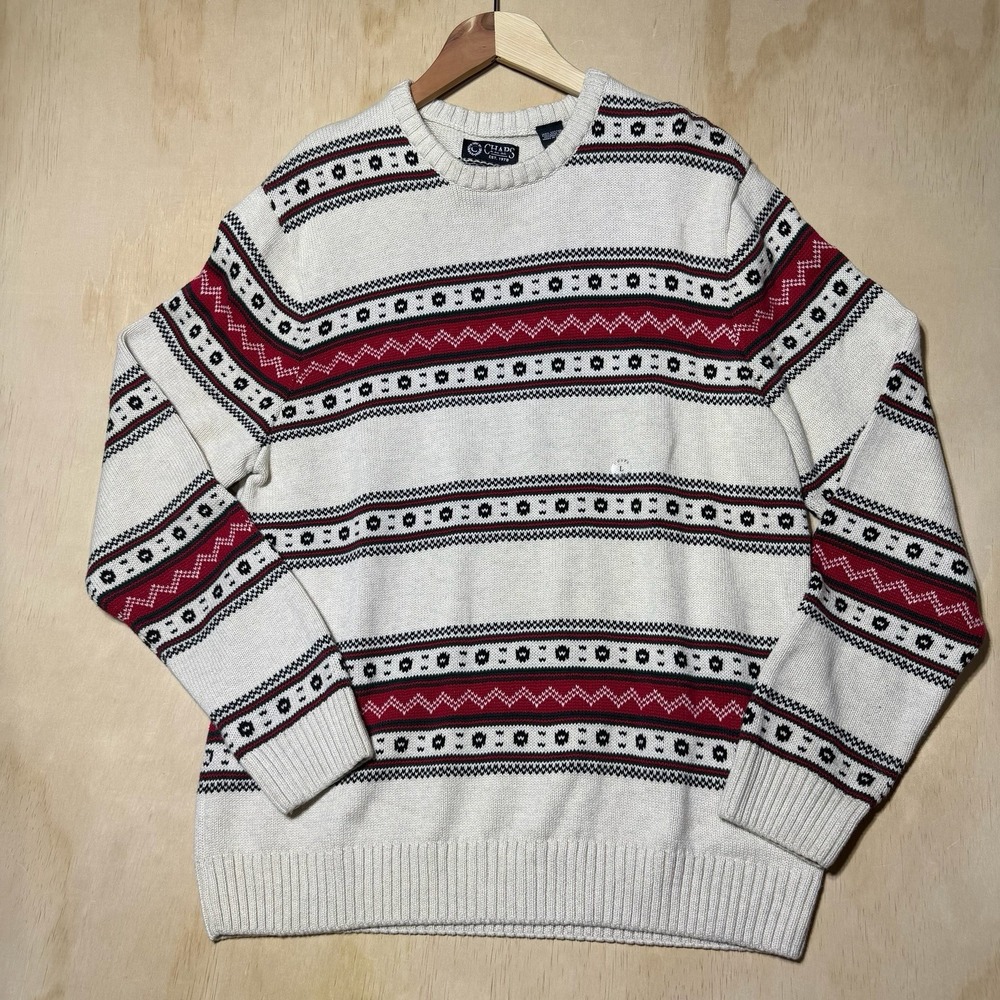 Chaps Fair Isle Knit Sweater Men's Large Cotton Crew Neck Holiday Christmas
